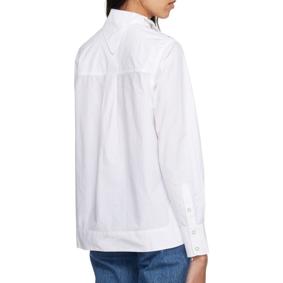 NWOT Ganni White Asymmetric Collar Shirt - Picture 3 of 12